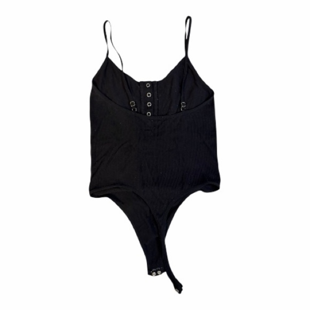 Black Ribbed Snap-Front Bodysuit - Picture 2 of 3